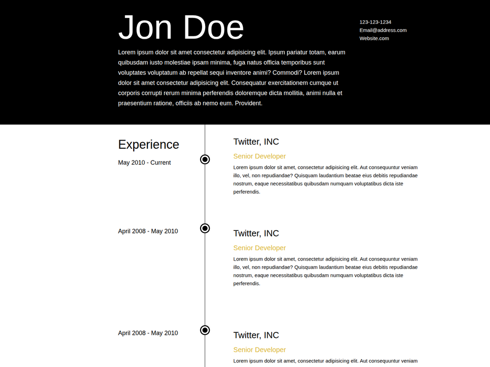 Resume page w/ Timeline